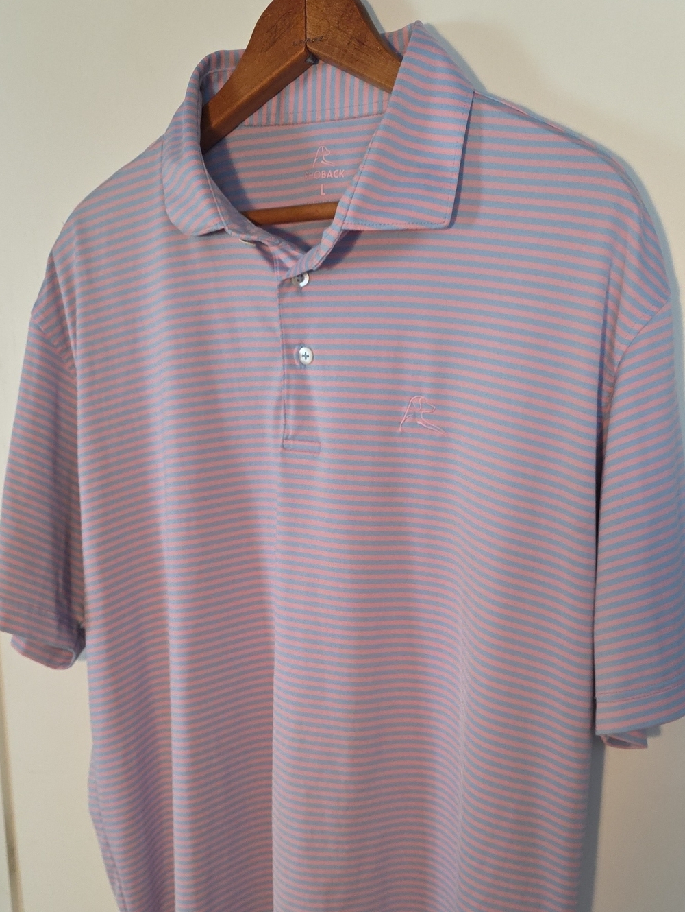 Rhoback Large Pink & Light Blue Striped Performance Polo Perfect Condition